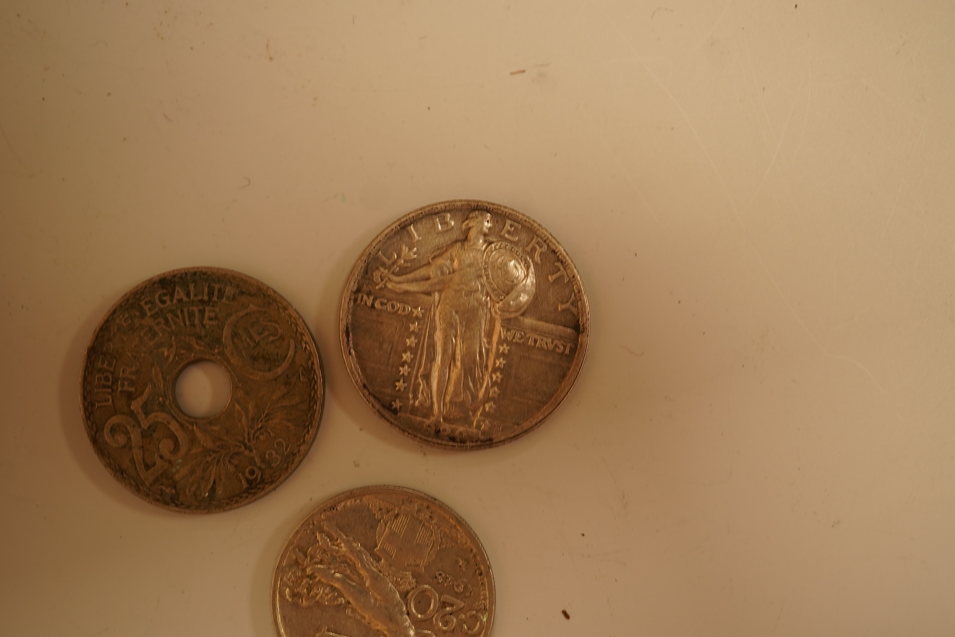 Assortment of silver coins to include a 5 Franc, 1851 and Queen Victoria four pence